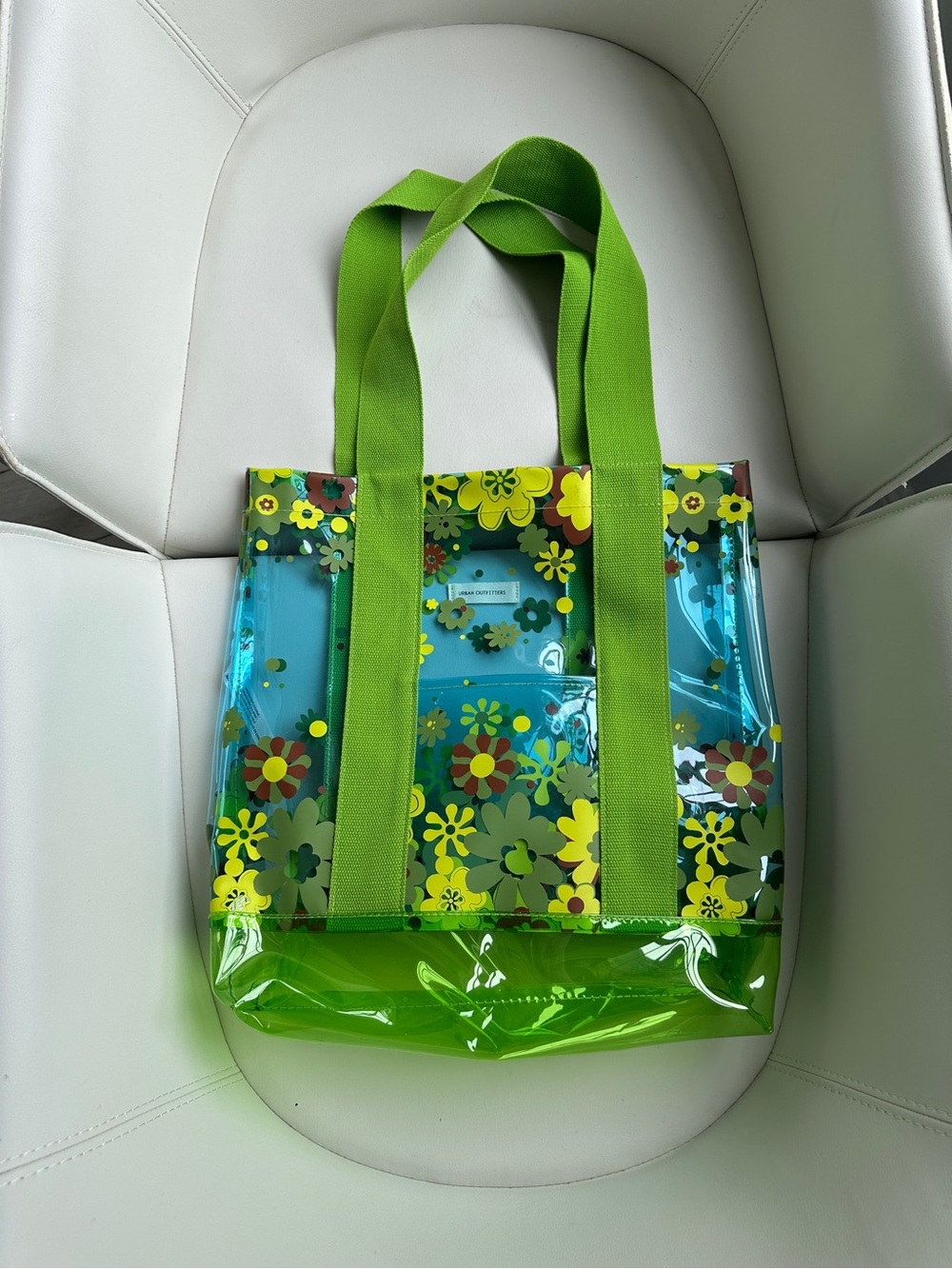 NWOT Urban Outfitters PVC Clear Neon Y2K 90s Colorful Floral Green Tote Bag